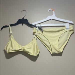 Aerie Women’s Ribbed Yellow Bikini Set - Bralette Top & High-Waist Bottom